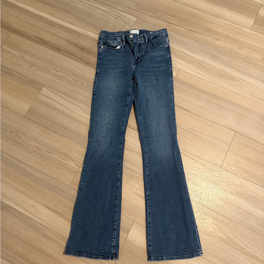 Frame Denim Blue Flare Jeans le mini boot